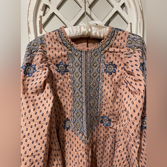 Anthropologie 100% Cotton Embroidered Tunic Mini Dress In Peach Size M - Picture 5 of 16